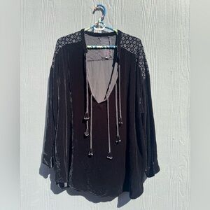 Black Velvet Johnny Was Tunic with Embroidered Detail on Shoulders Size MD
